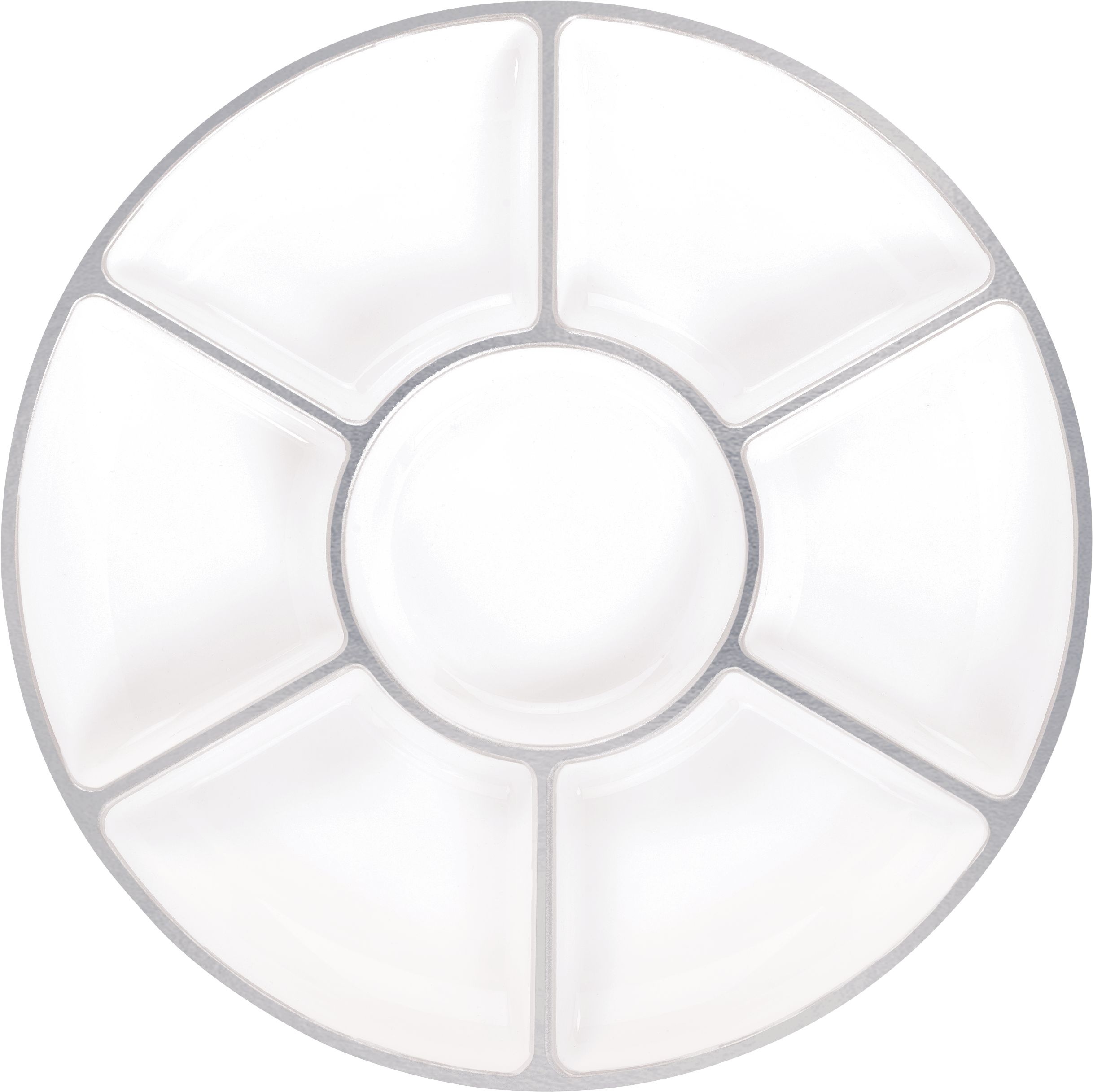 Silver Trimmed White Plastic Sectional Platter Overhead_Flat