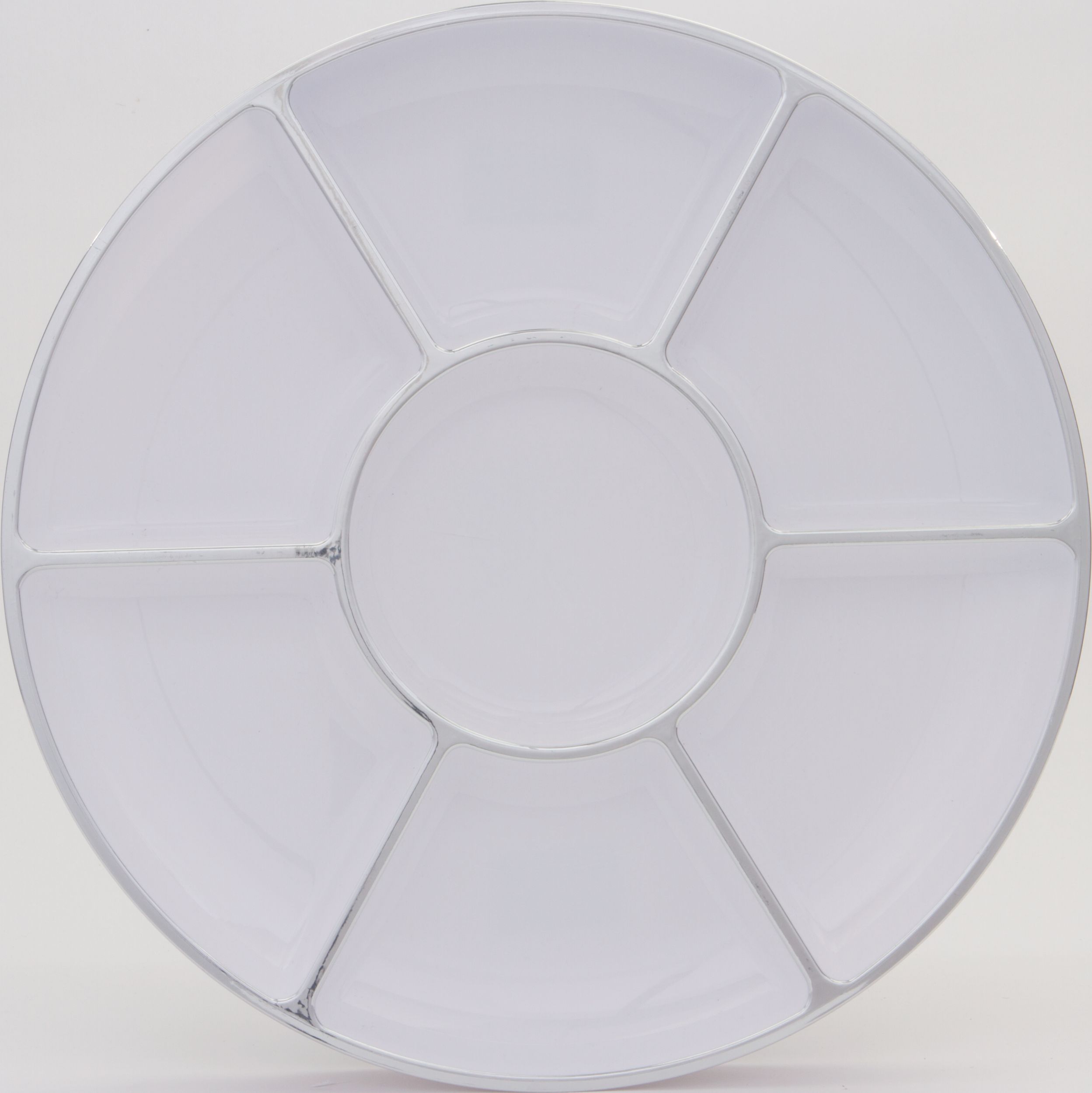 Silver Trimmed White Plastic Sectional Platter Overhead_Flat
