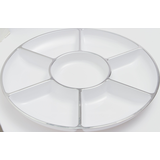 Silver Trimmed White Plastic Sectional Platter Front_Elevated