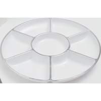 Silver Trimmed White Plastic Sectional Platter Front_Elevated