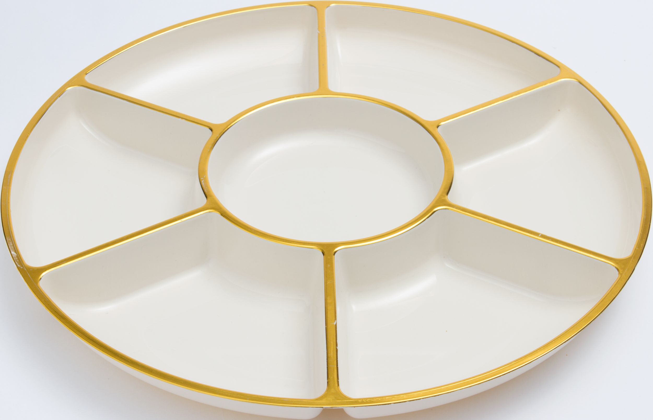 Plateau modulaire en plastique à bordure dorée pour fêtes d'anniversaire, fête, anniversaire, blanc, 16&nbsp;po Overhead_Plunge