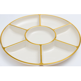Gold Trimmed Plastic Sectional Platter for Birthday, Party, Anniversary, White, 16-in Overhead_Plunge