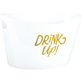 Oval Drink Up Plastic Ice Bucket for Birthday, Party, Anniversary, Gold/White Front_Angled_Right