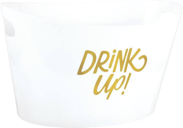 Seau à glace ovale en plastique pour fêtes d'anniversaire, fête, anniversaire, doré/blanc Front_Angled_Right