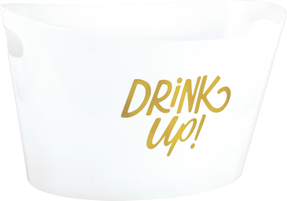 Oval Drink Up Plastic Ice Bucket for Birthday, Party, Anniversary, Gold