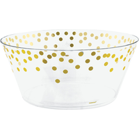 Round Plastic Reusable Serving Bowl, Gold, Polka Dot, 10-in, for New Year's Eve/Christmas/Graduation Front_Elevated