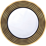 Round Bordered Plastic Reusable Dessert Plates, Black/Gold, 7.5-in, 20-pk, for Christmas/Thanksgiving/New Year's Eve/Birthday Party Overhead_Flat