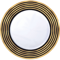 Round Bordered Plastic Reusable Dessert Plates, Black/Gold, 7.5-in, 20-pk, for Christmas/Thanksgiving/New Year's Eve/Birthday Party Overhead_Flat