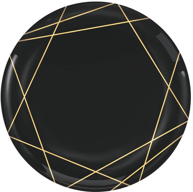 Black Metallic Gold Line Premium Plastic Dinner Plates, 10-pk Overhead_Flat