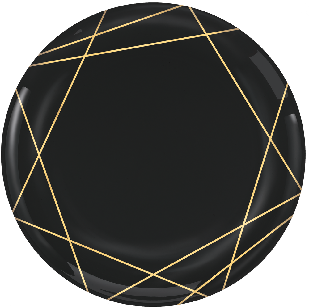 Black Metallic Gold Line Premium Plastic Dinner Plates, 10pk