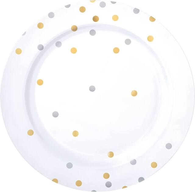 Metallic Gold & Silver Confetti Premium Plastic Dinner Plates, 10-pk Overhead_Flat