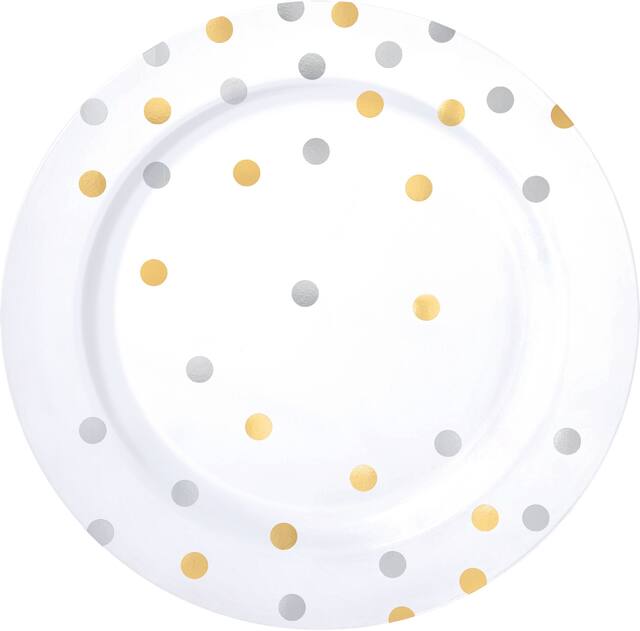 Assiettes à dessert en plastique de qualité supérieure Confetti, doré et argent métallisés, paq. 20 Overhead_Flat