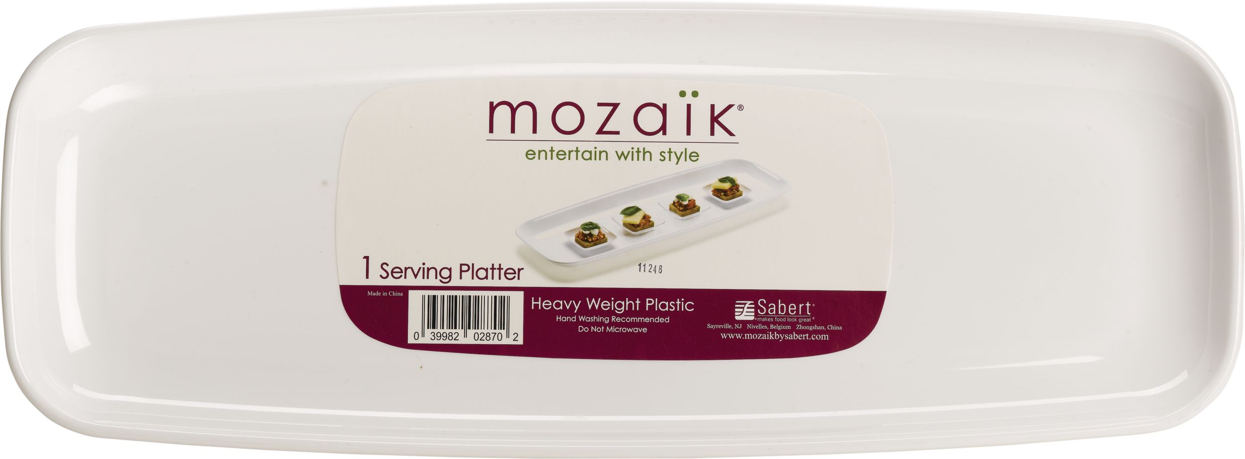 Rectangle Plastic Reusable Serving Platter, White, 17.5-in, for Christmas/Thanksgiving/New Year's Eve/Easter/Birthday Party Overhead_Flat