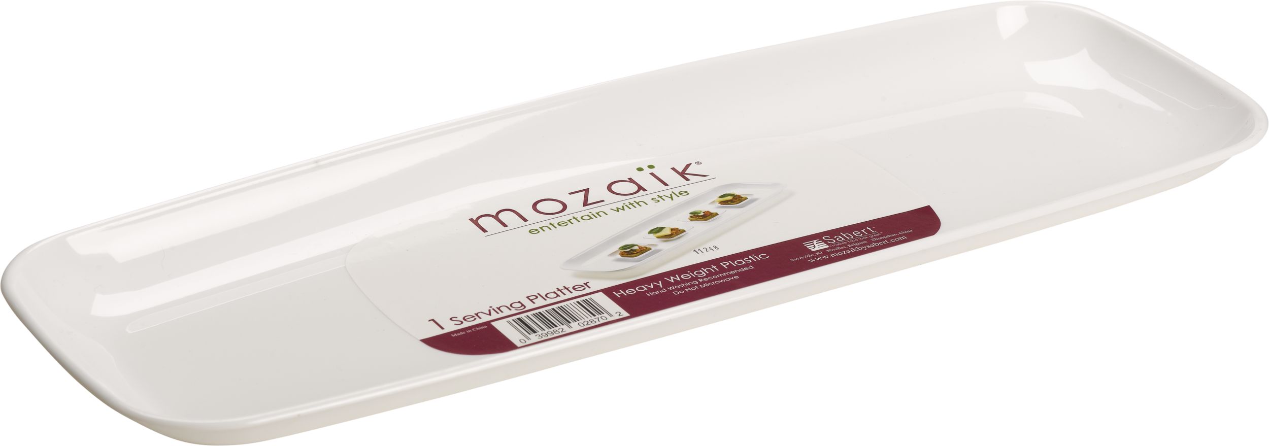 Rectangle Plastic Reusable Serving Platter, White, 17.5-in, for Christmas/Thanksgiving/New Year's Eve/Easter/Birthday Party Front_Angled_Right