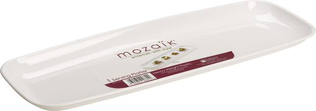 Rectangle Plastic Reusable Serving Platter, White, 17.5-in, for Christmas/Thanksgiving/New Year's Eve/Easter/Birthday Party Front_Angled_Right