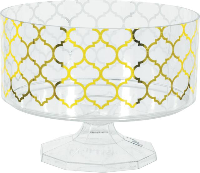 Round Plastic Reusable Container, Gold, Moroccan, 40-oz, for Birthday/Baby Shower/Wedding Front_Elevated