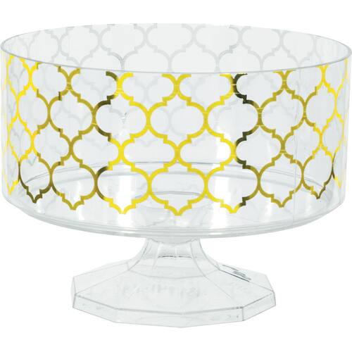 Round Plastic Reusable Container, Gold, Moroccan, 40-oz, for Birthday/Baby Shower/Wedding