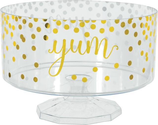 Contenant à bagatelle en plastique à pois pour fêtes d'anniversaire, fête, anniversaire, pois dorés, 76 oz Front_Elevated