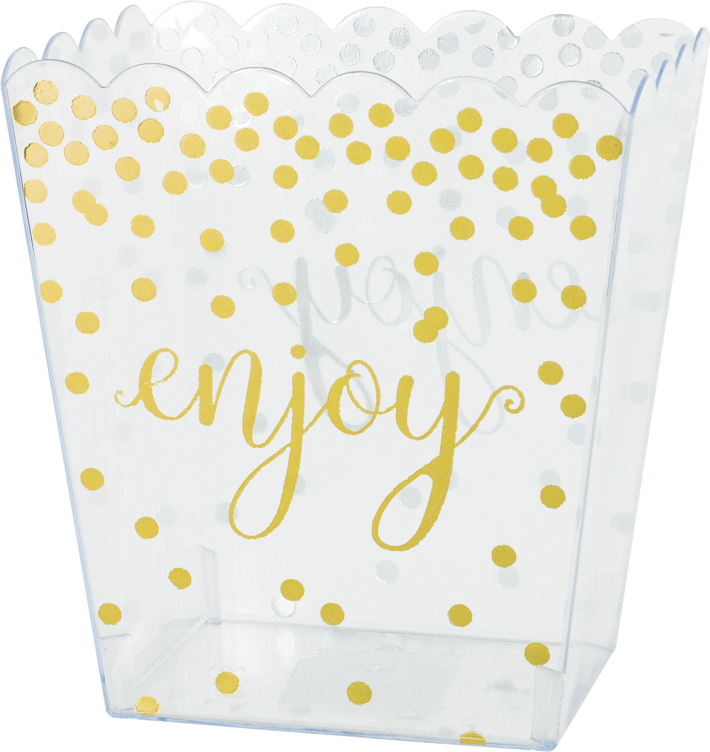 Petit contenant festonné en plastique à pois métalliques Front_Angled_Left