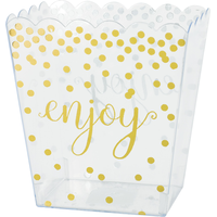 "Enjoy" Plastic Reusable Metallic Scalloped Container, Clear/Gold, Polka Dots, 52-oz, for Birthday/Baby Shower/Wedding