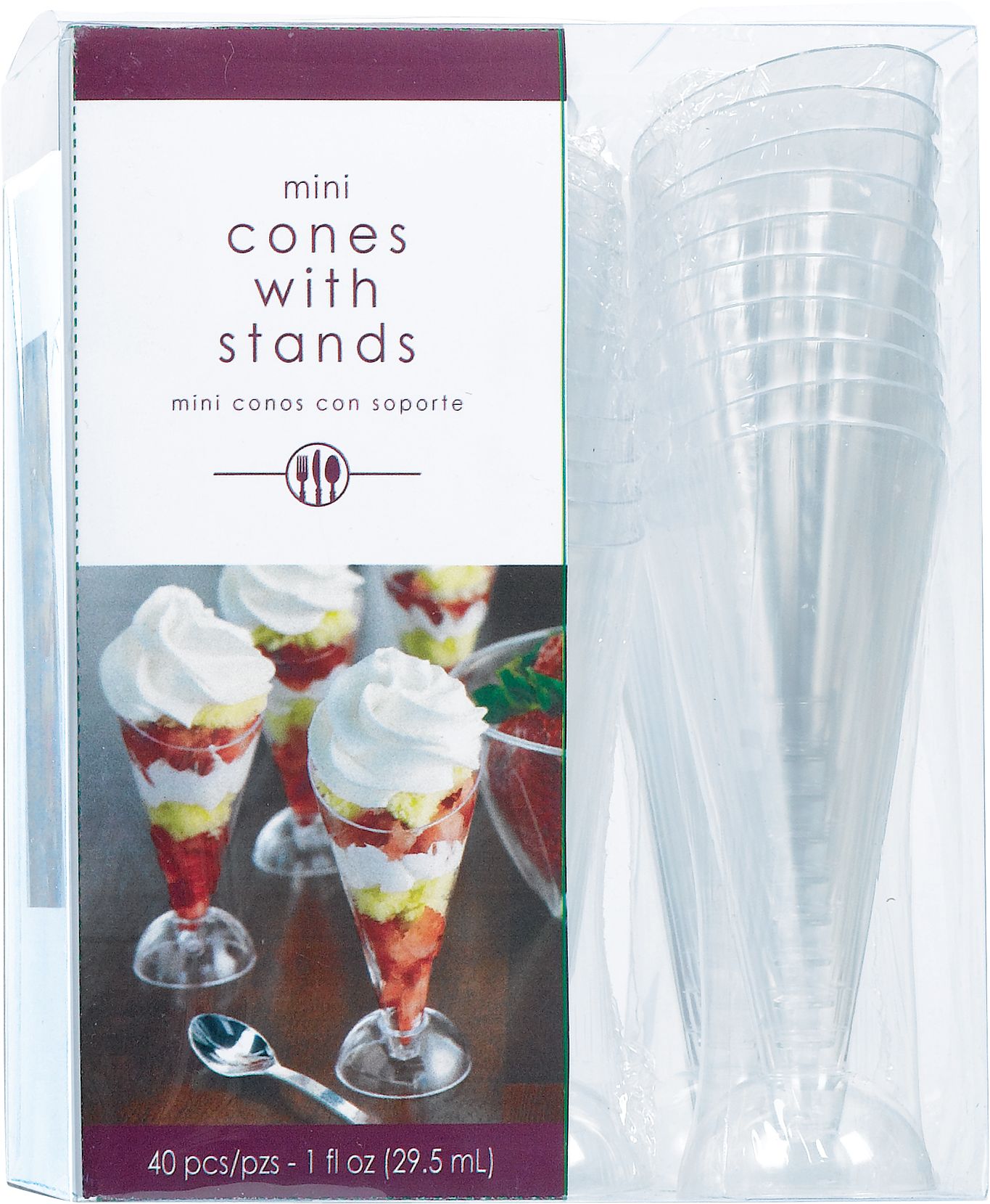 Mini Clear Plastic Cone Cups with Stands, 40-pk Front_Flat