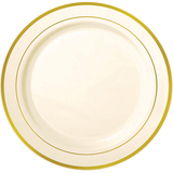 Round Bordered Trimmed Plastic Reusable Dinner Plates, Assorted Colours, 12-in, 10-pk, for Christmas/Thanksgiving/New Year's Eve/Birthday Party Overhead_Flat