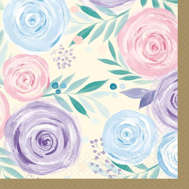 Serviettes pour boissons à fleurs, pastel, paq. 16 Overhead_Flat