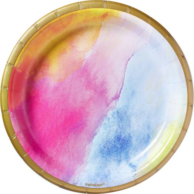 Watercolour Rainbow Dessert Plates, 8-pk Overhead_Flat
