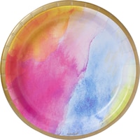 Watercolour Rainbow Lunch Plates, 8-pk Overhead_Flat