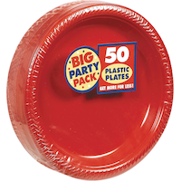Big Party Pack Round Plastic Reusable Dessert Plates, Assorted Colours, 7-in, 50-pk, for Birthday/Graduation