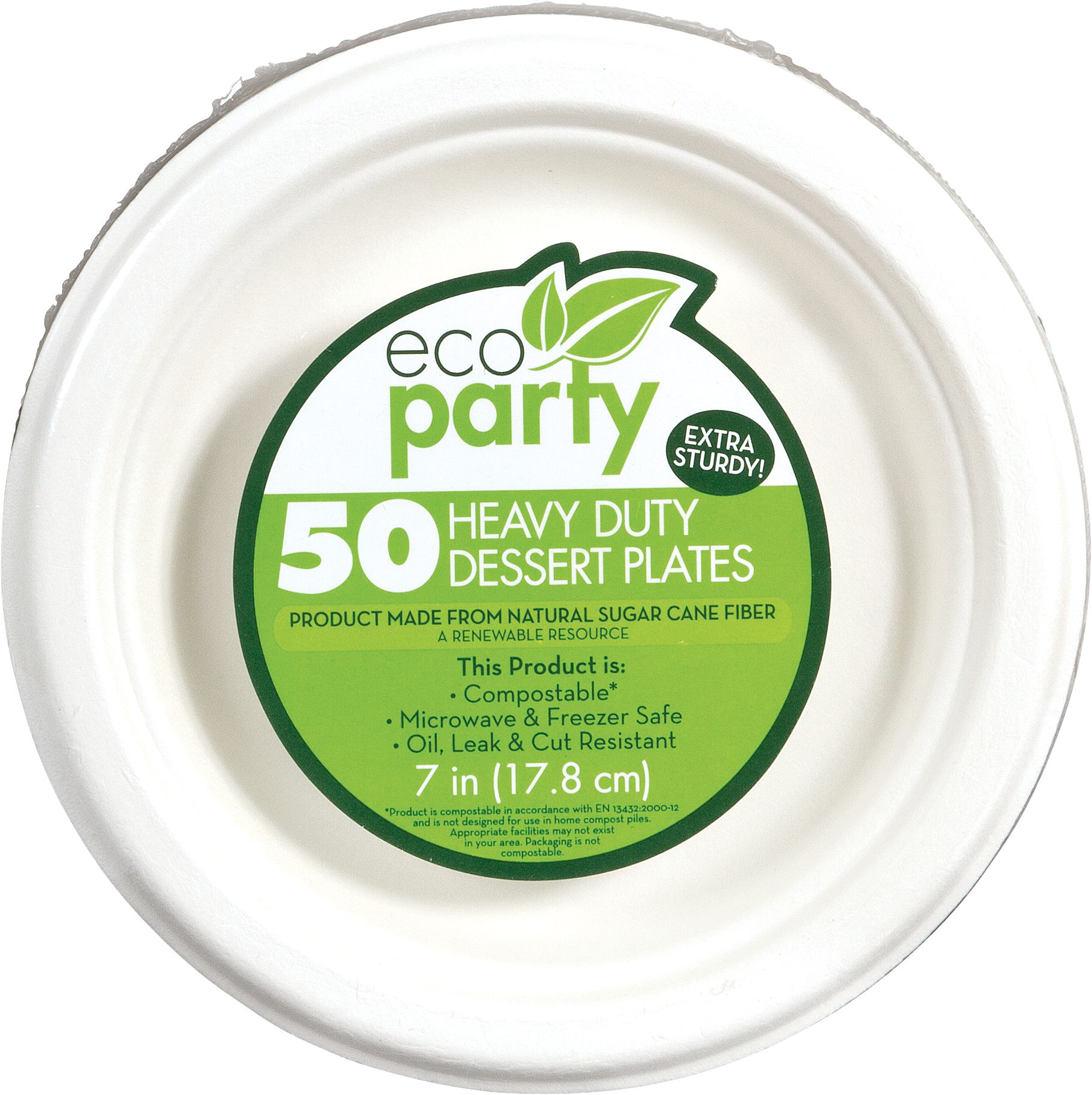 Round Sugarcane Eco Dessert Plates, White, 7-in, 50-pk, for Christmas/Thanksgiving/New Year's Eve/Birthday Party Front_Flat