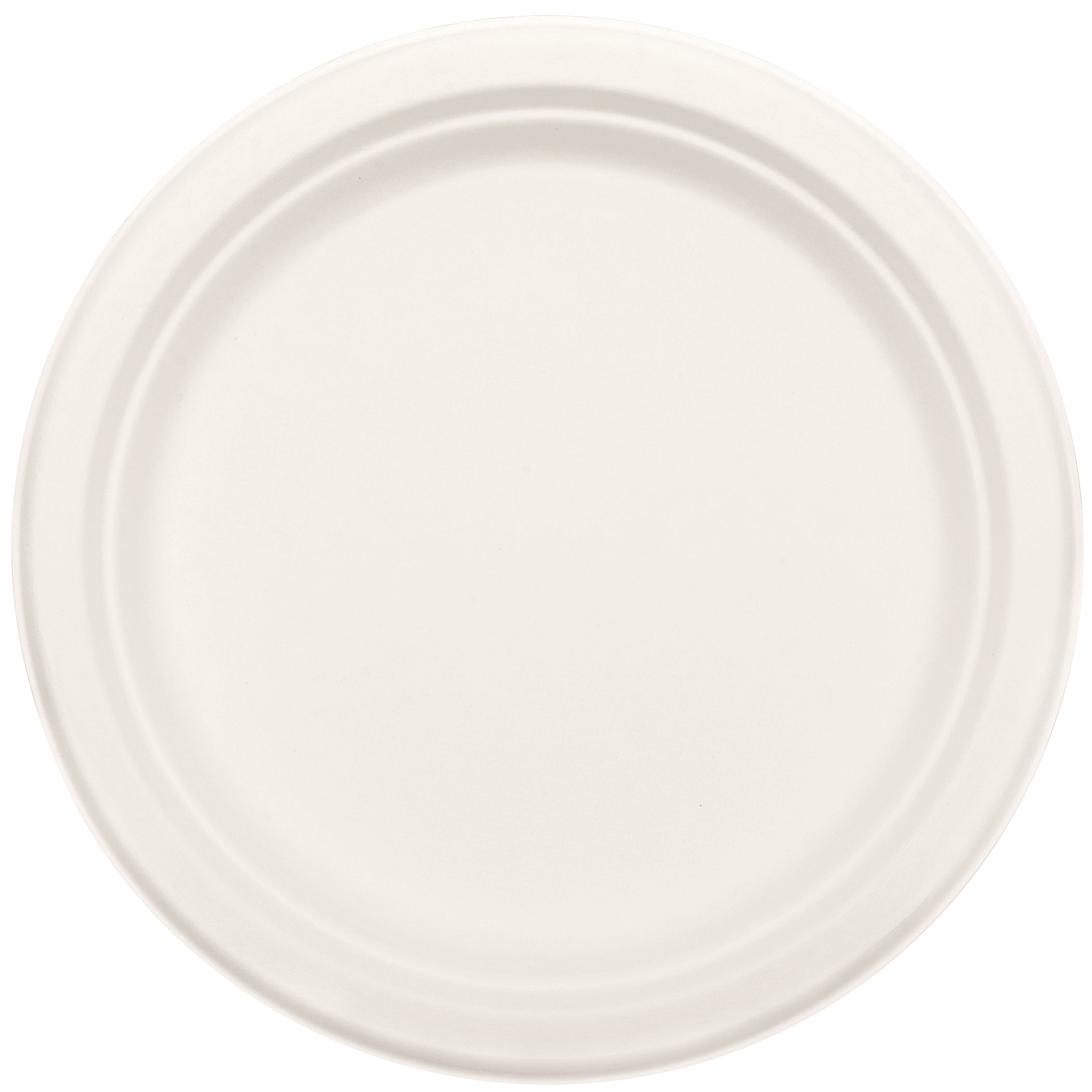 Assiettes à dîner écologiques en canne à sucre, blanc, paq. 50 Overhead_Flat