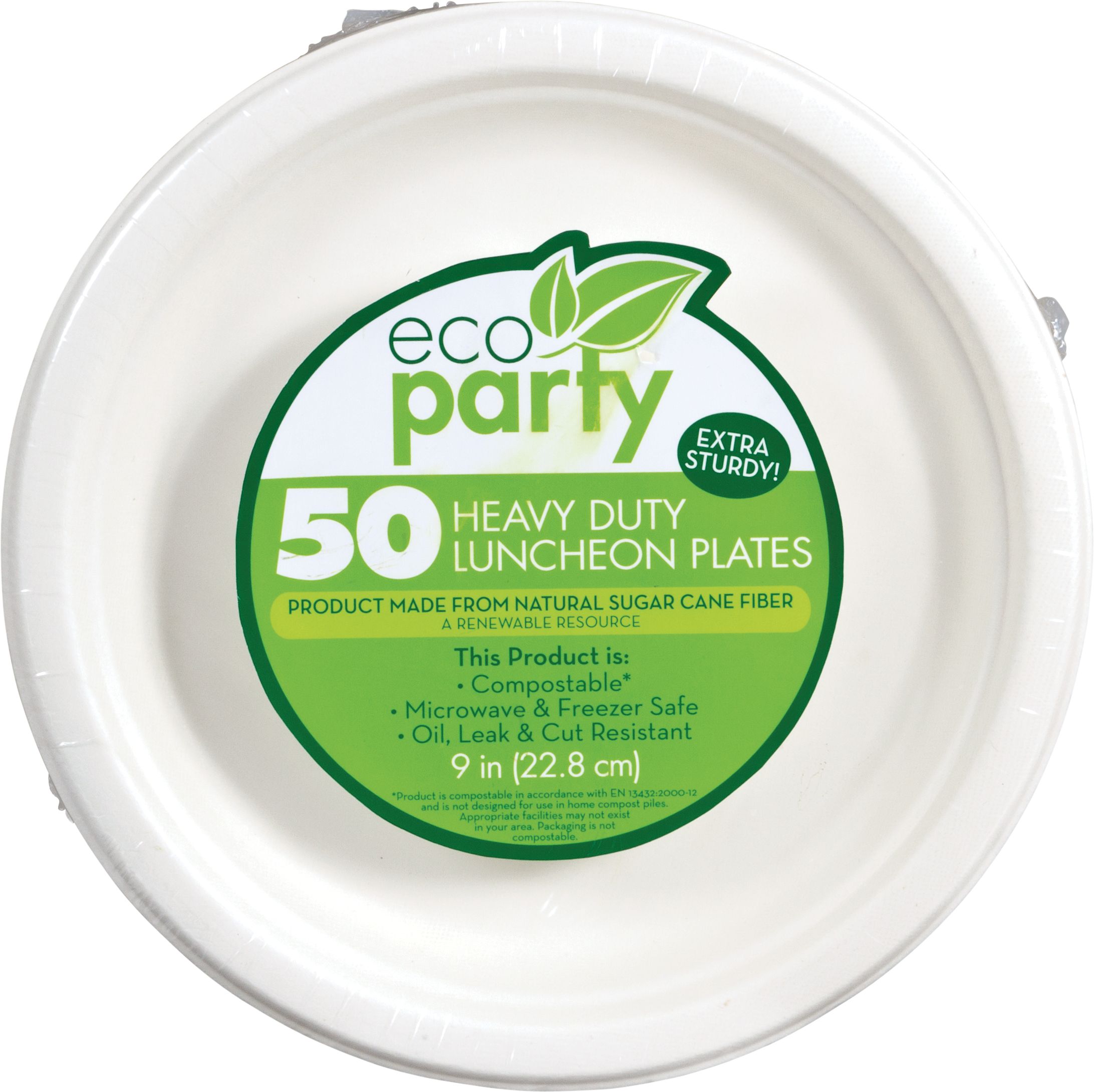 Eco-Friendly White Sugar Cane Lunch Plates, 50-pk Front_Flat