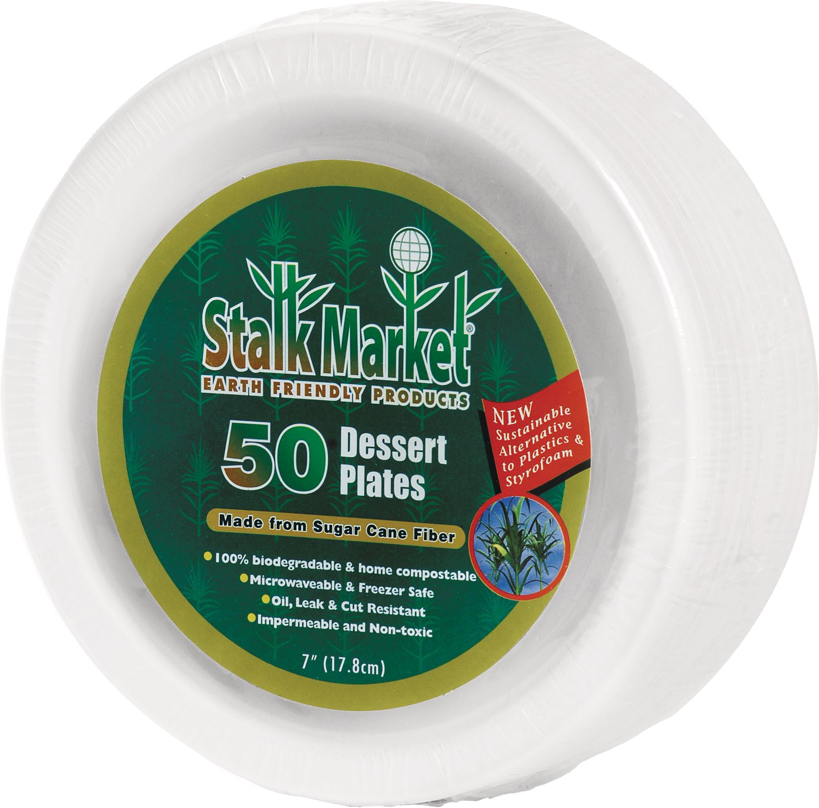Eco-Friendly White Sugar Cane Lunch Plates, 50-pk Front_Angled_Left