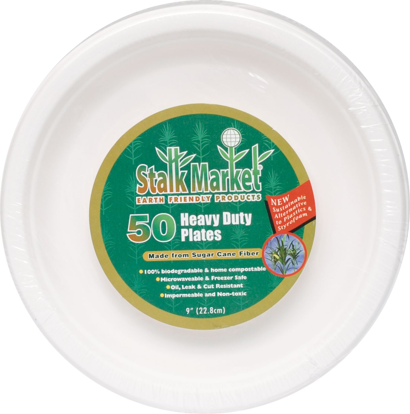 Eco-Friendly White Sugar Cane Lunch Plates, 50-pk Front_Flat