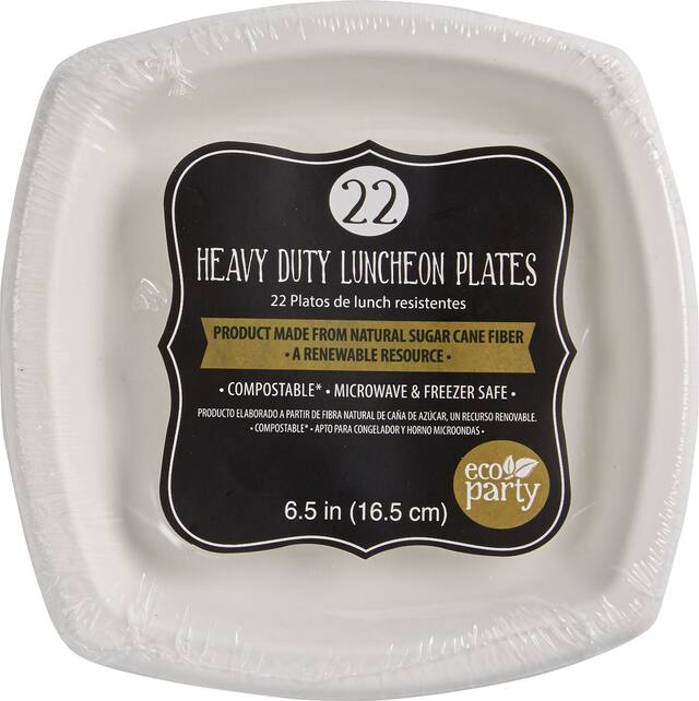 Eco-Friendly White Sugar Cane Square Dessert Plates, 22-pk Front_Flat