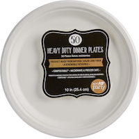 Round Sugarcane Eco Dinner Plates, White,10-in, 50-pk, for Christmas/Thanksgiving/New Year's Eve/Birthday Party Front_Flat