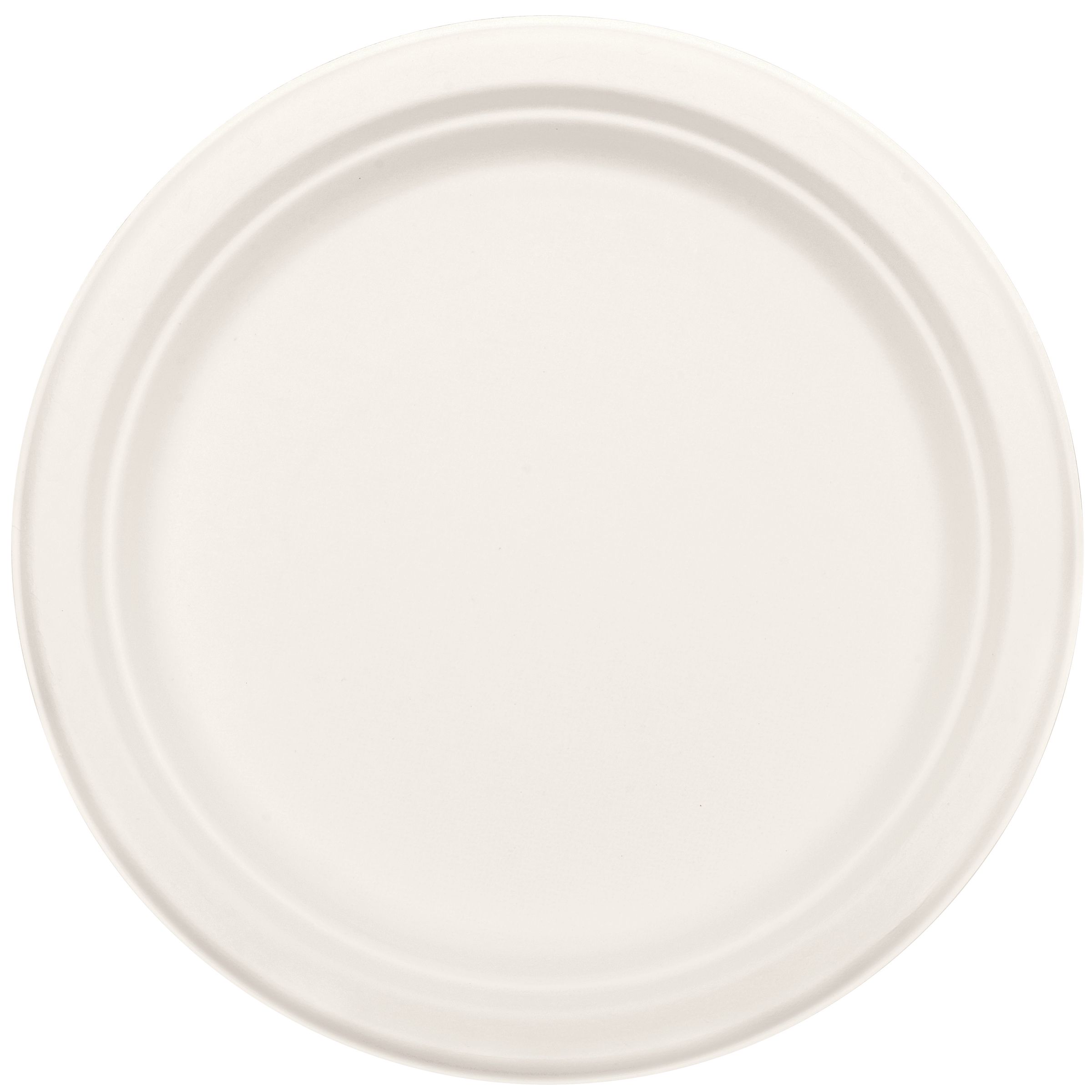Round Sugarcane Eco Dinner Plates, White,10-in, 50-pk, for Christmas/Thanksgiving/New Year's Eve/Birthday Party Overhead_Flat
