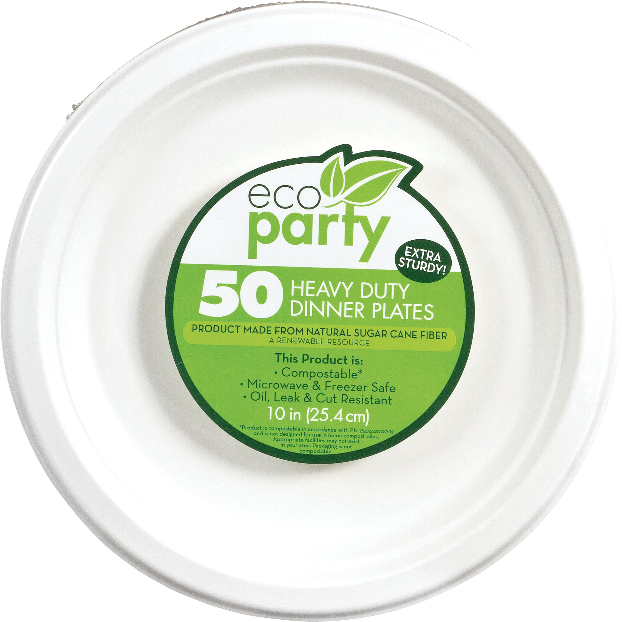 Round Sugarcane Eco Dinner Plates, White,10-in, 50-pk, for Christmas/Thanksgiving/New Year's Eve/Birthday Party Overhead_Flat