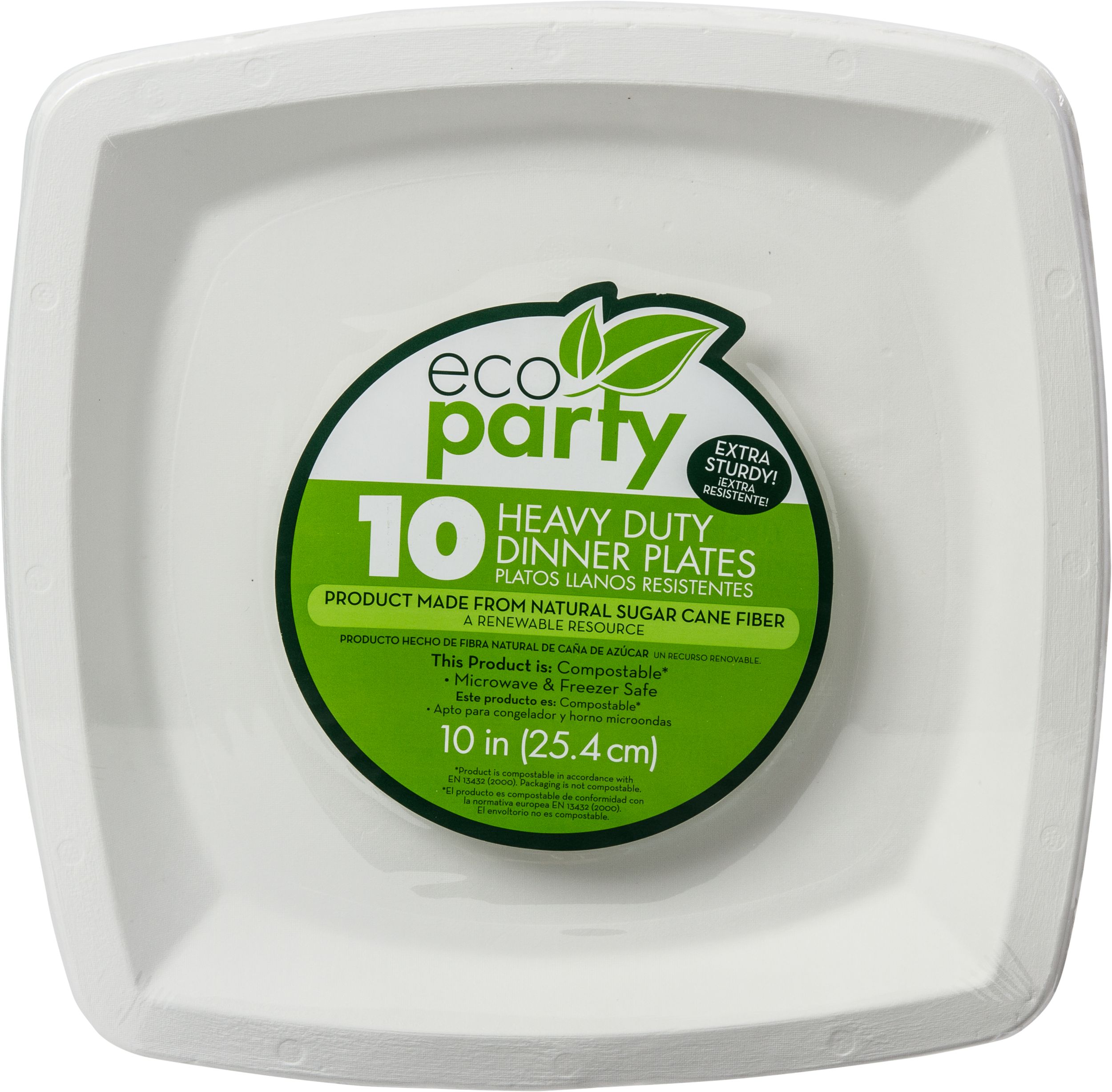 Grandes assiettes carrées écologiques canne à sucre pour anniversaires et anniversaires de mariage, blanc, paq. 10 Overhead_Flat