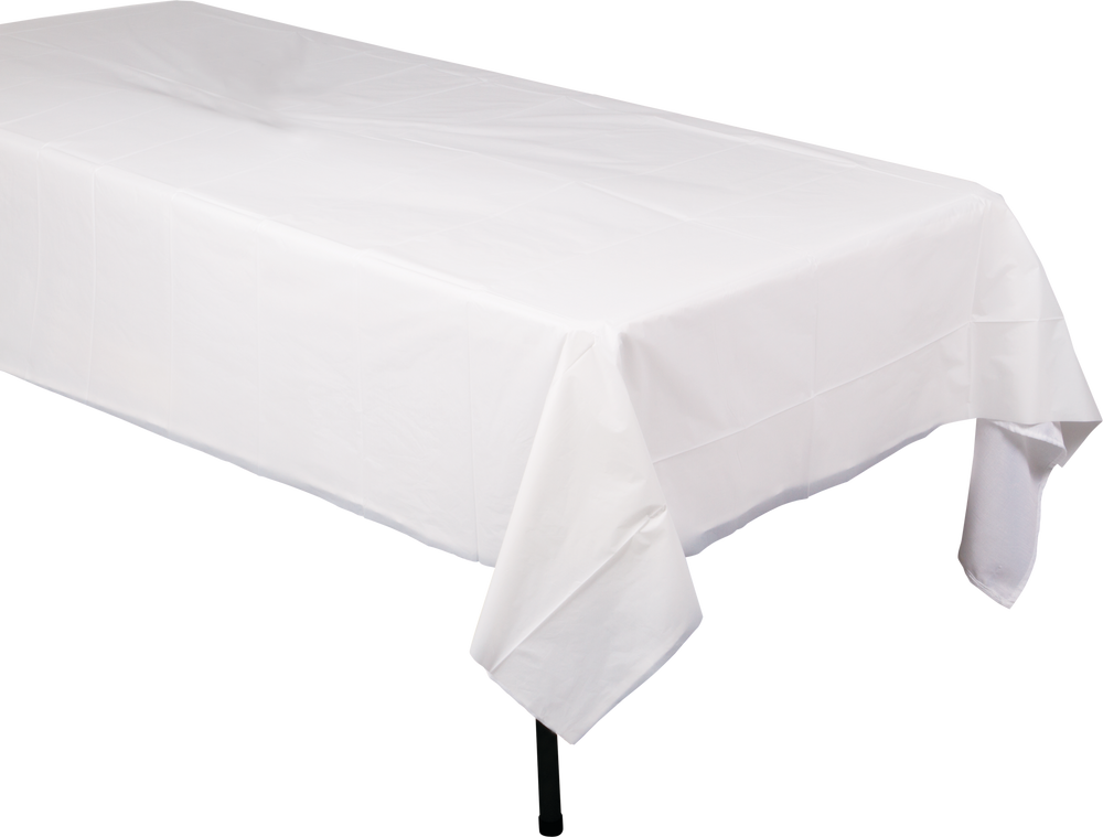 White Iridescent Paper & Plastic Table Cover, 54in x 102in - Size