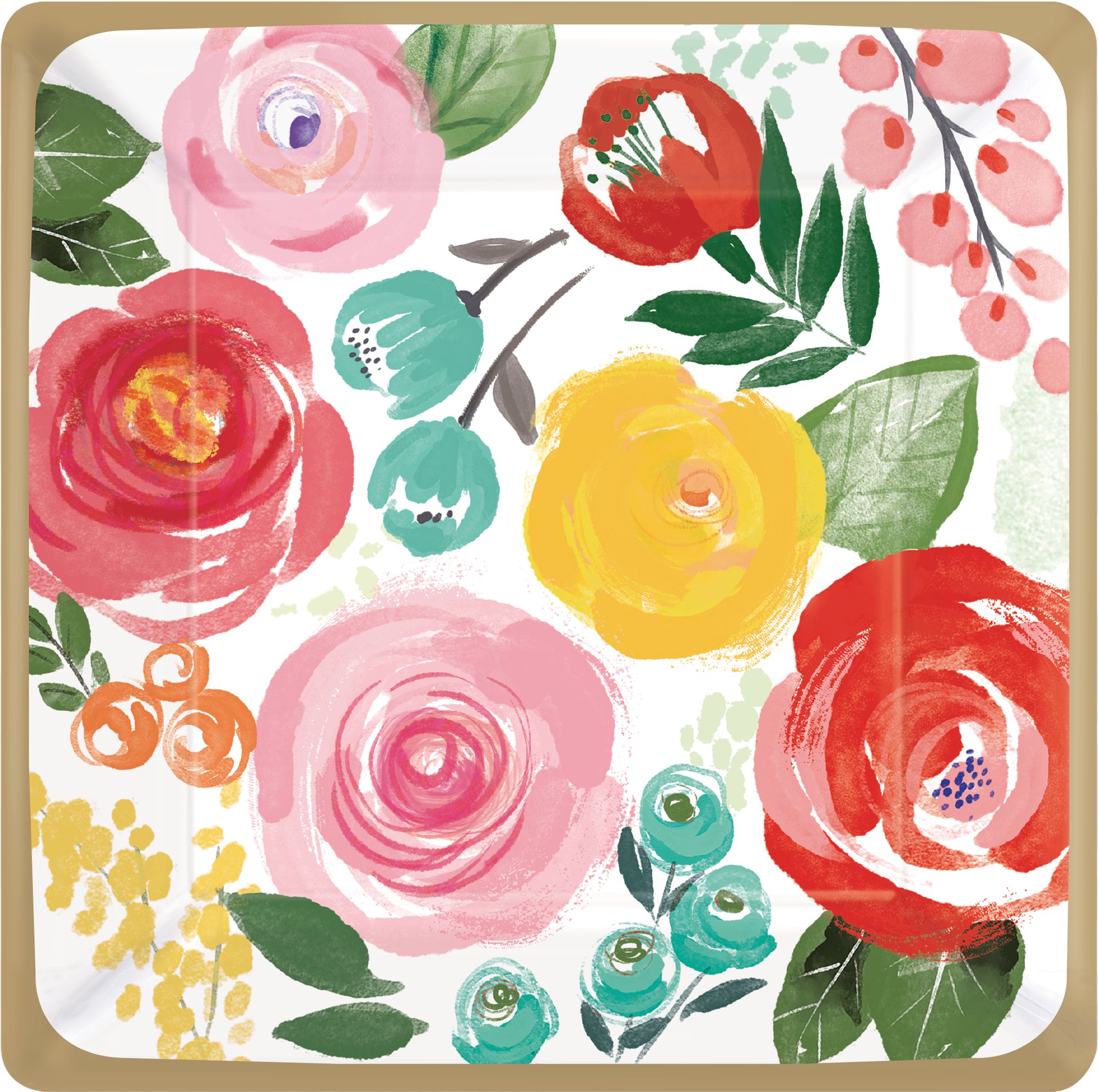 Bright Floral Dessert Plates, 8-pk Overhead_Flat