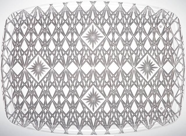 CLEAR Plastic Crystal Cut Rectangular Platter Front_Flat