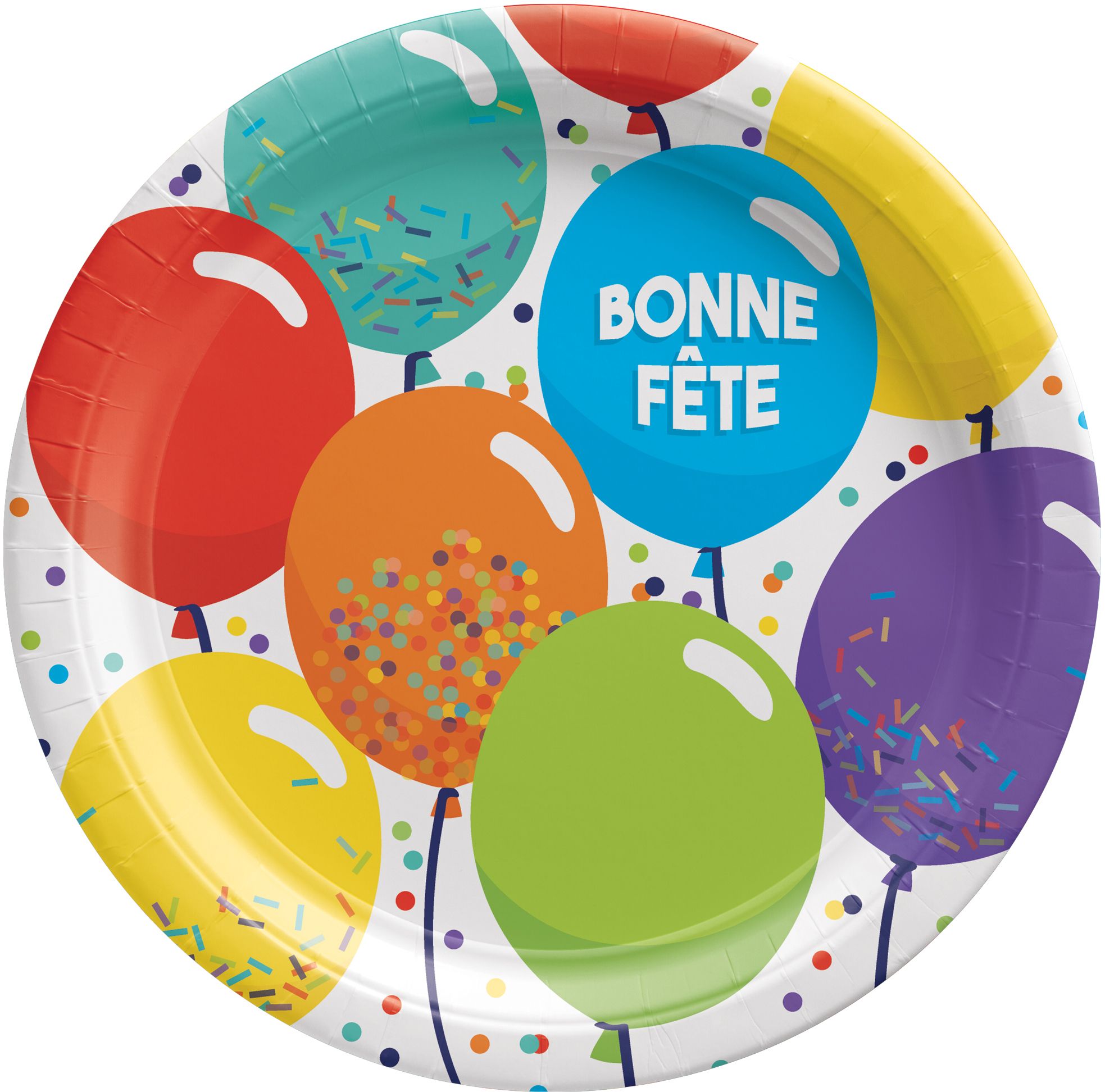 Assiette en papier colorée Bonne Fête, fêtes d’anniversaire, 7&nbsp;po, paq. 8 Overhead_Flat