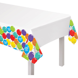 Balloon Birthday "Bonne Fête" French Rectangle Plastic Reusable Table Cover, Multi-Coloured, 54x102-in, for Birthday Party CloseUp