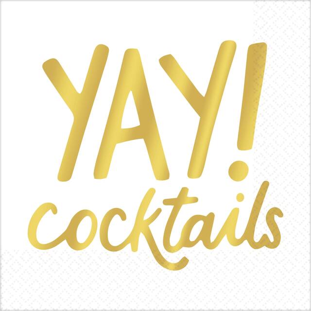 Serviettes à boissons Yay Cocktails, or métallique, paq. 16 Front_Flat