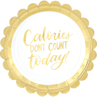 Metallic Gold Calories Scalloped Dessert Plates, 8-pk Front_Flat