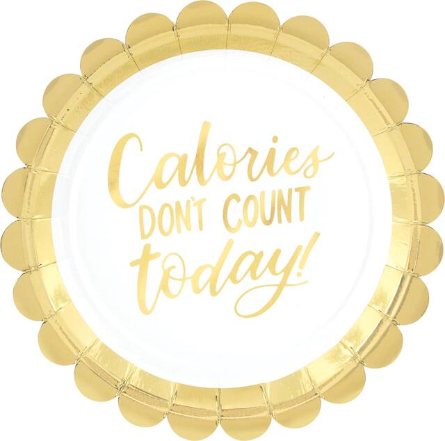 Assiettes à dessert Calories, festonné métallisé or, paq. 8 Front_Flat