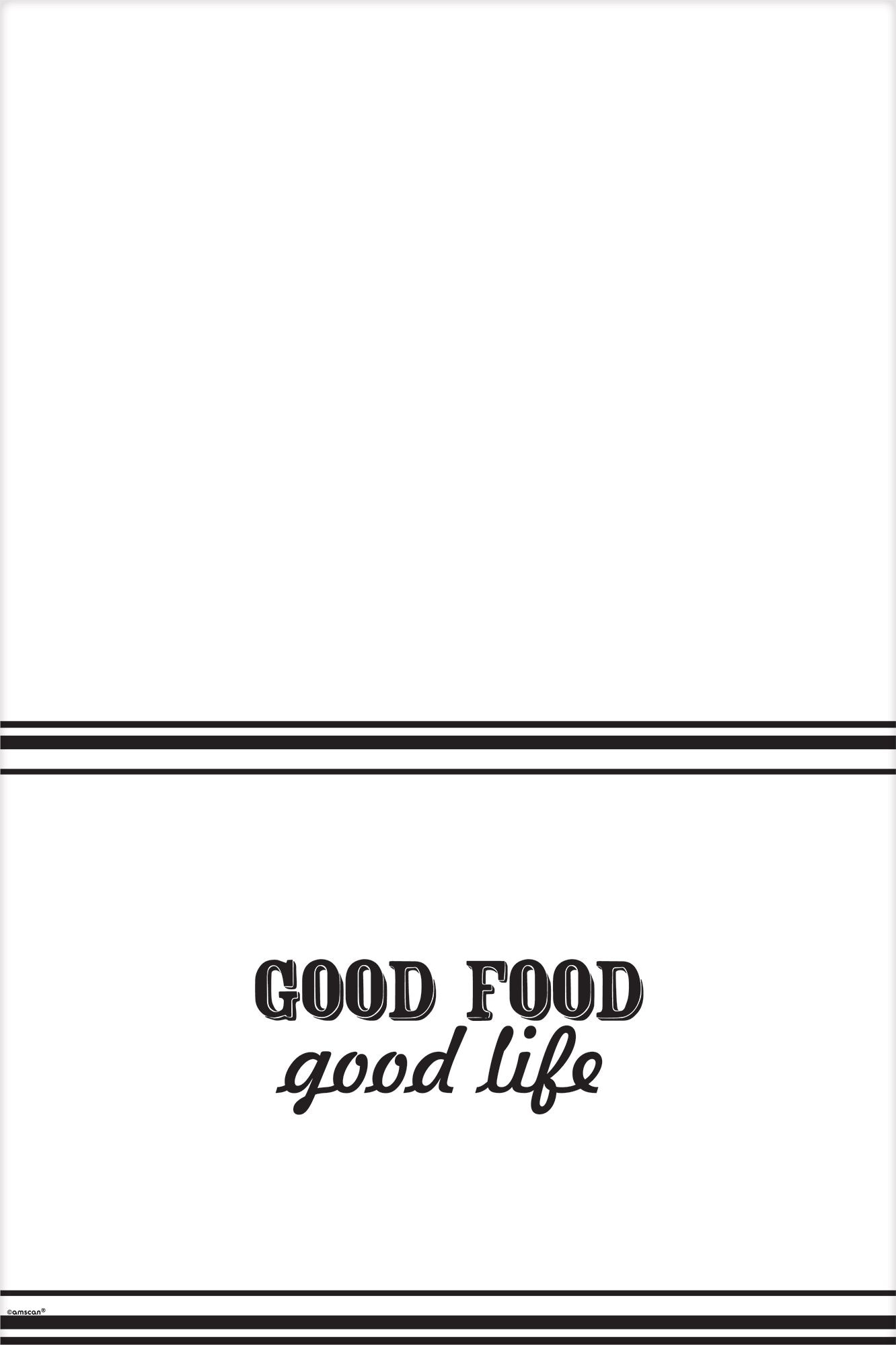 "Good Food Good Life" Easy-Clean Reusable Plastic Table Cover Front_Flat