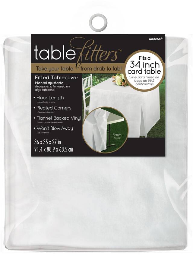 White Flannel-Backed Vinyl Fitted Table Cover Front_Flat
